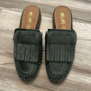 Anthropology green leather loafers